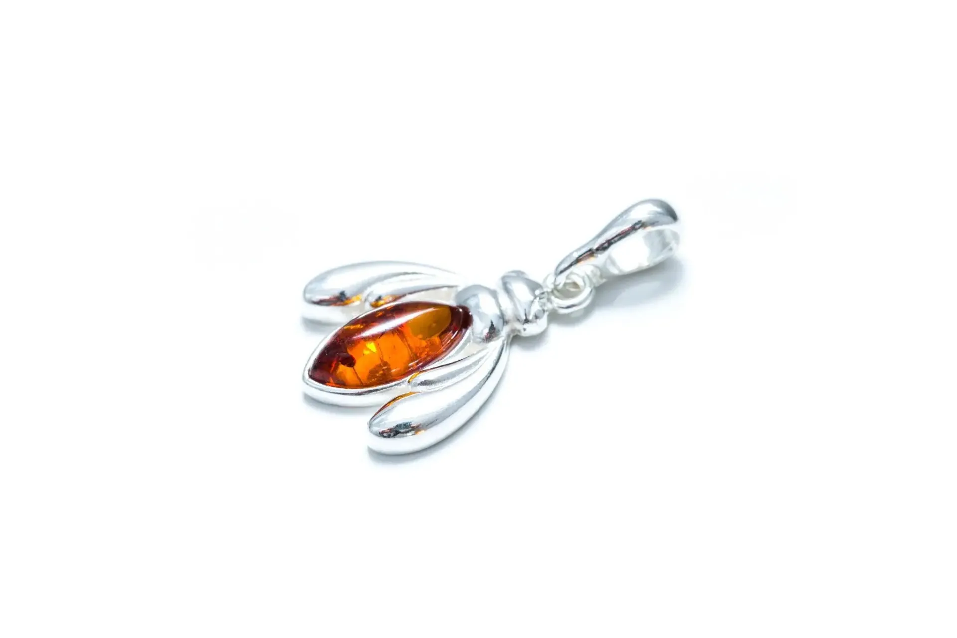 Amber Bumble Bee Charm Necklace - Sterling Silver Pendant with Baltic Amber Gemstone