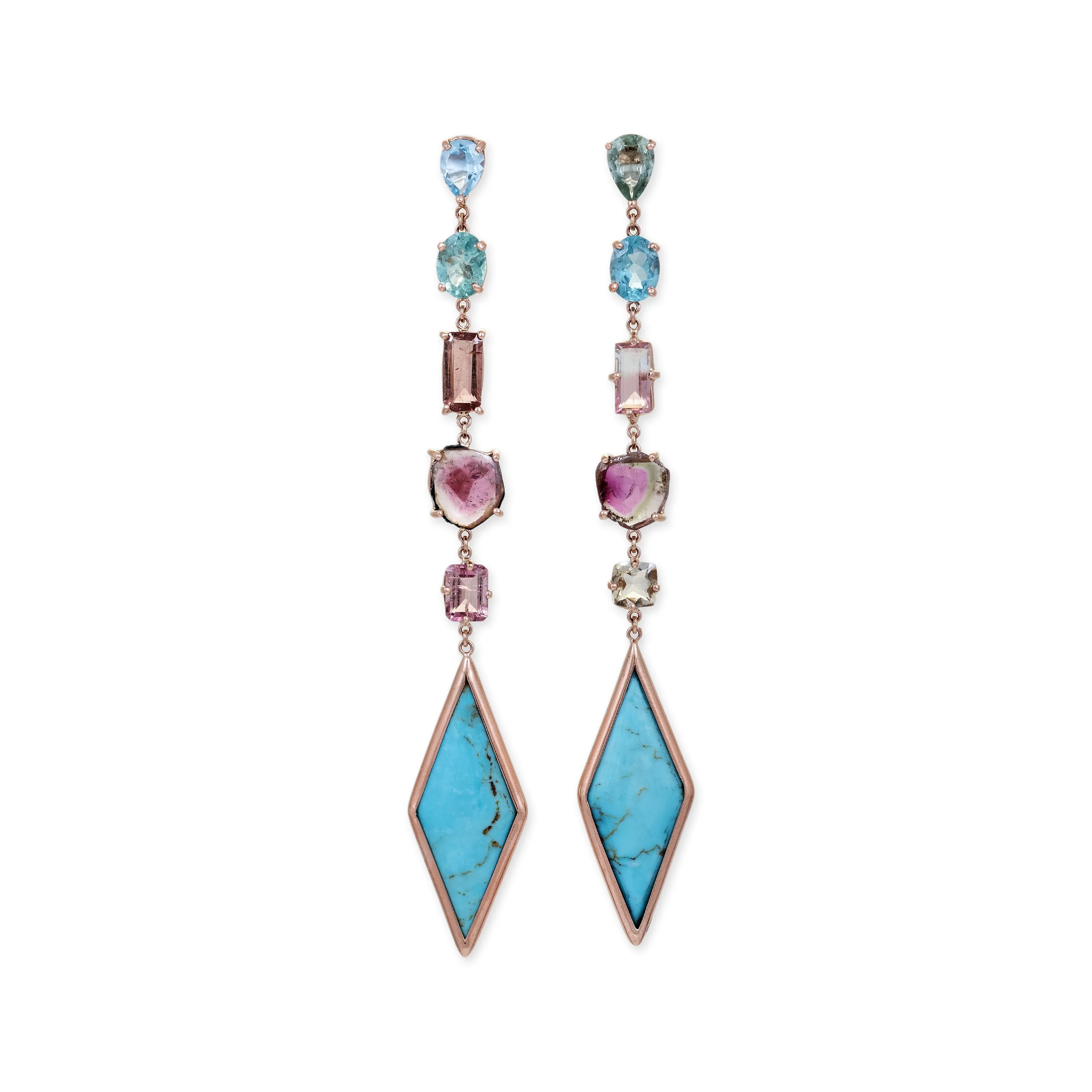 ASSORTED TOURMALINE   TURQUOISE KITE EARRINGS