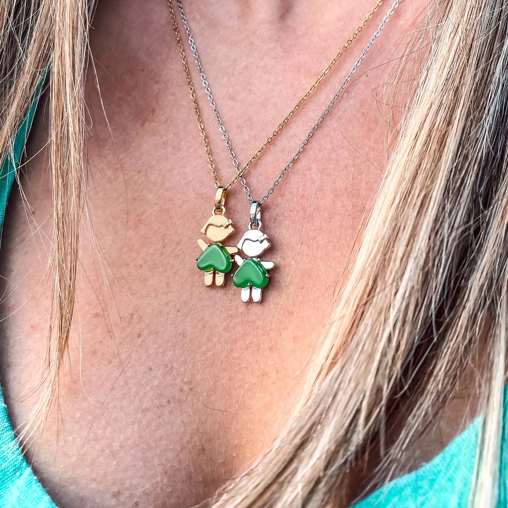 AUGUST Birthstone Gold Little Girl Necklace in Peridot