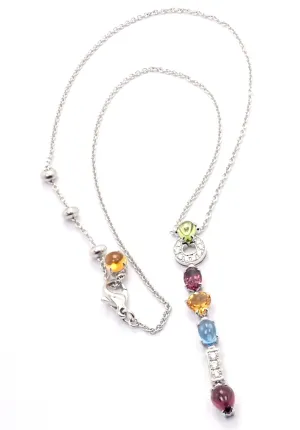 Authentic! Bvlgari Bulgari Allegra 18k White Gold Diamond Color Stones Necklace