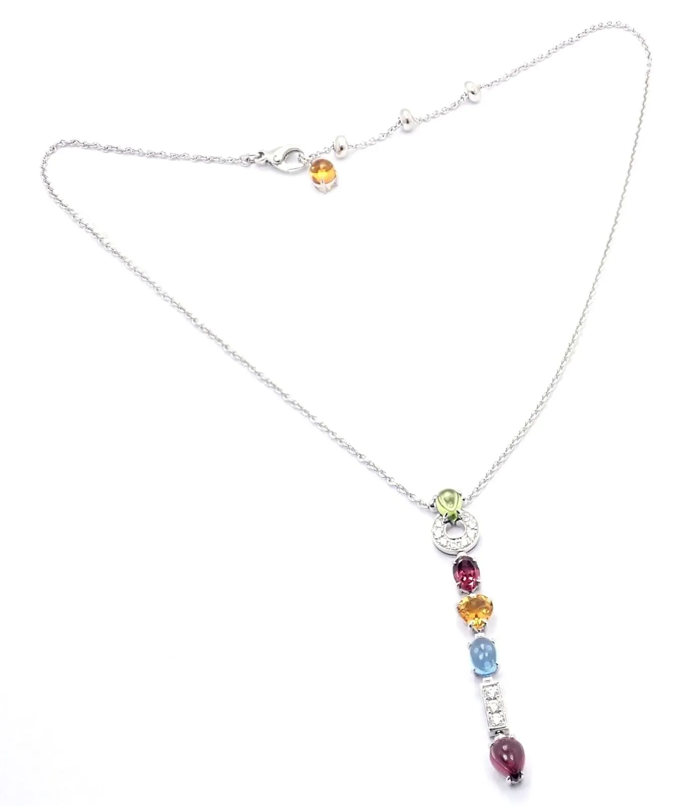 Authentic! Bvlgari Bulgari Allegra 18k White Gold Diamond Color Stones Necklace