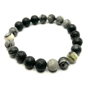 Black Lava & Grey Gemstone Bracelets