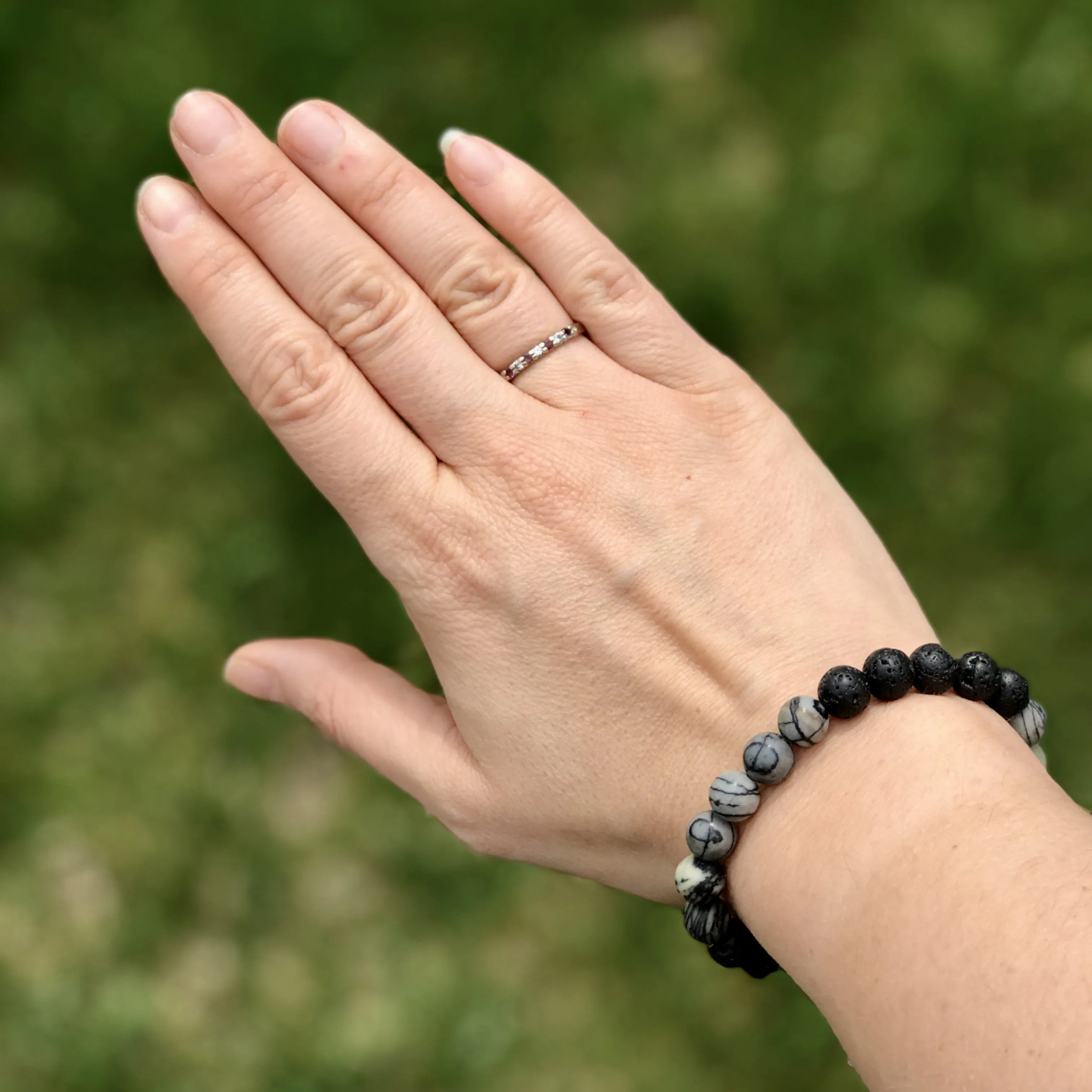 Black Lava & Grey Gemstone Bracelets