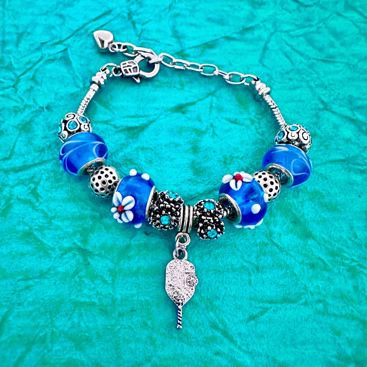 Blue Pickleball Charm Beaded Bracelet