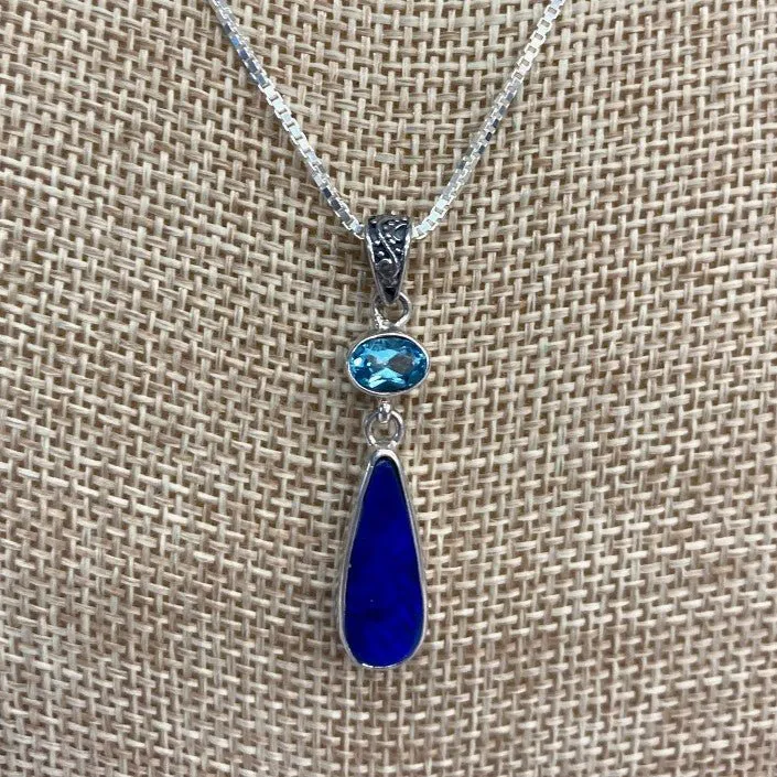 Blue Topaz And Lapis Necklace Sterling Silver