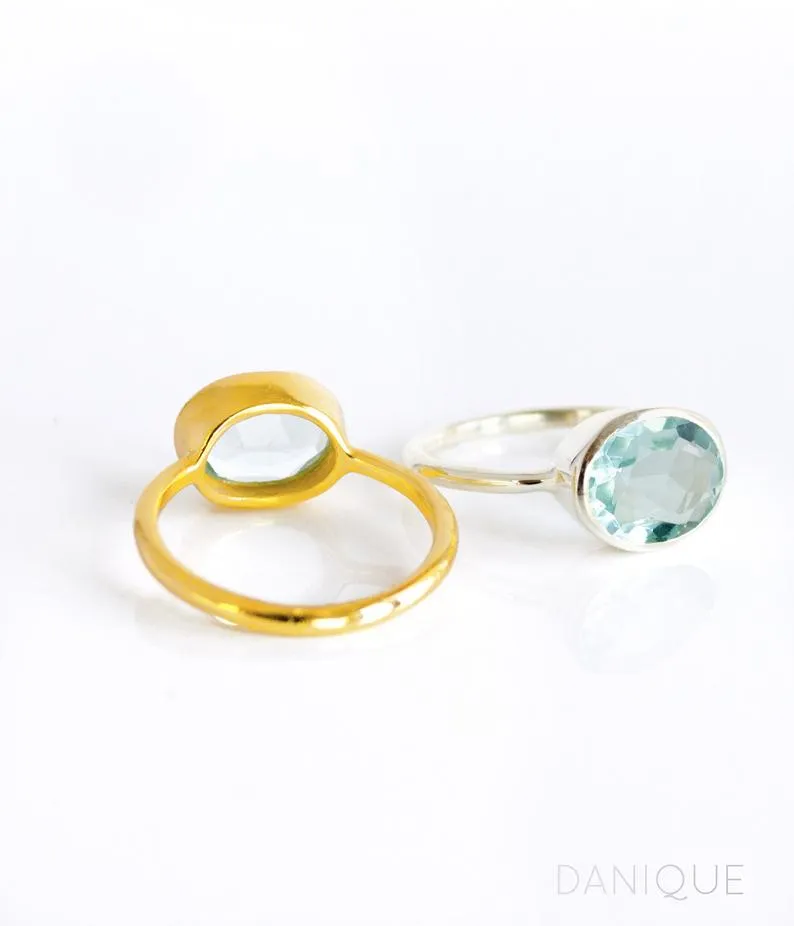 Blue Topaz Oval Bezel Ring : December Birthstone