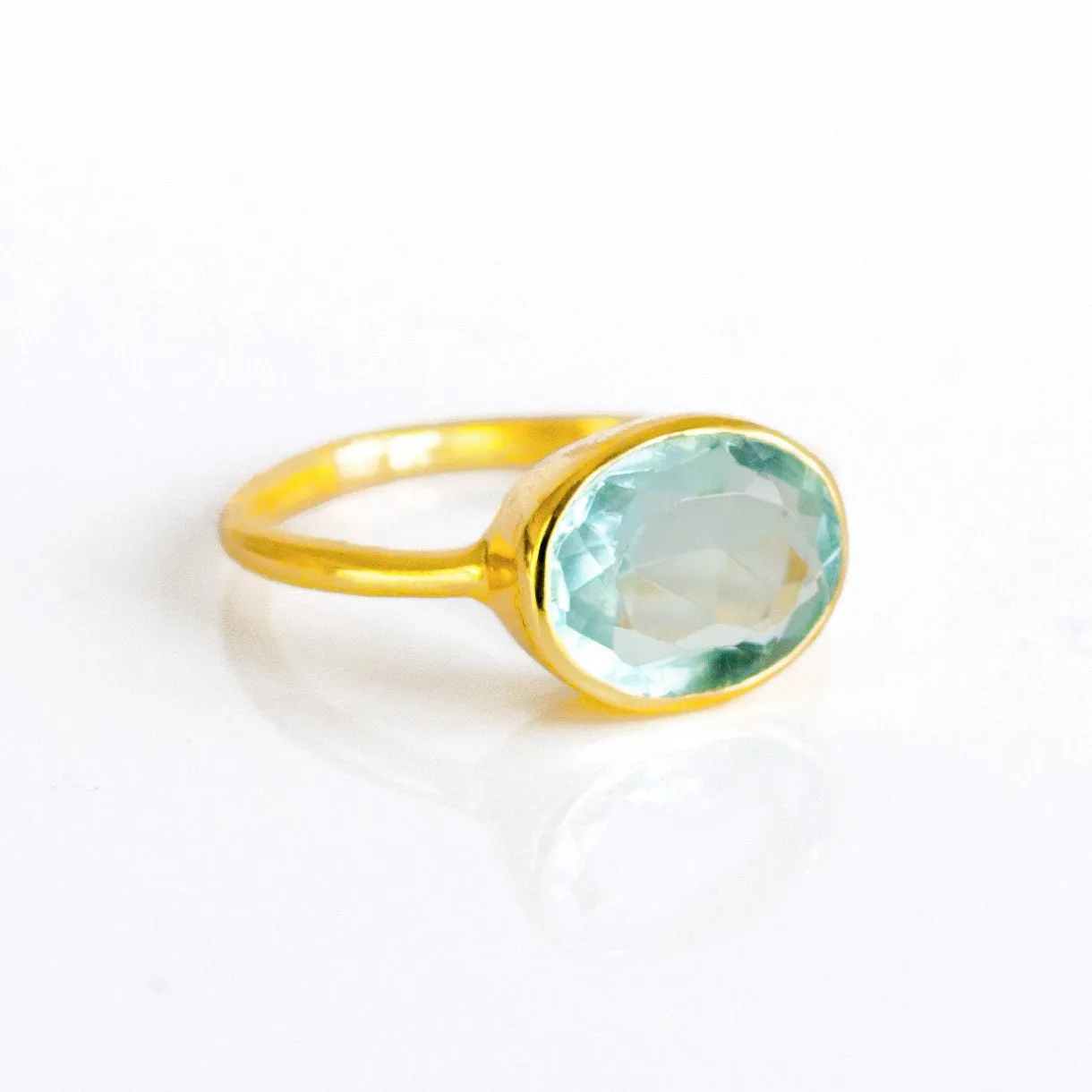 Blue Topaz Oval Bezel Ring : December Birthstone