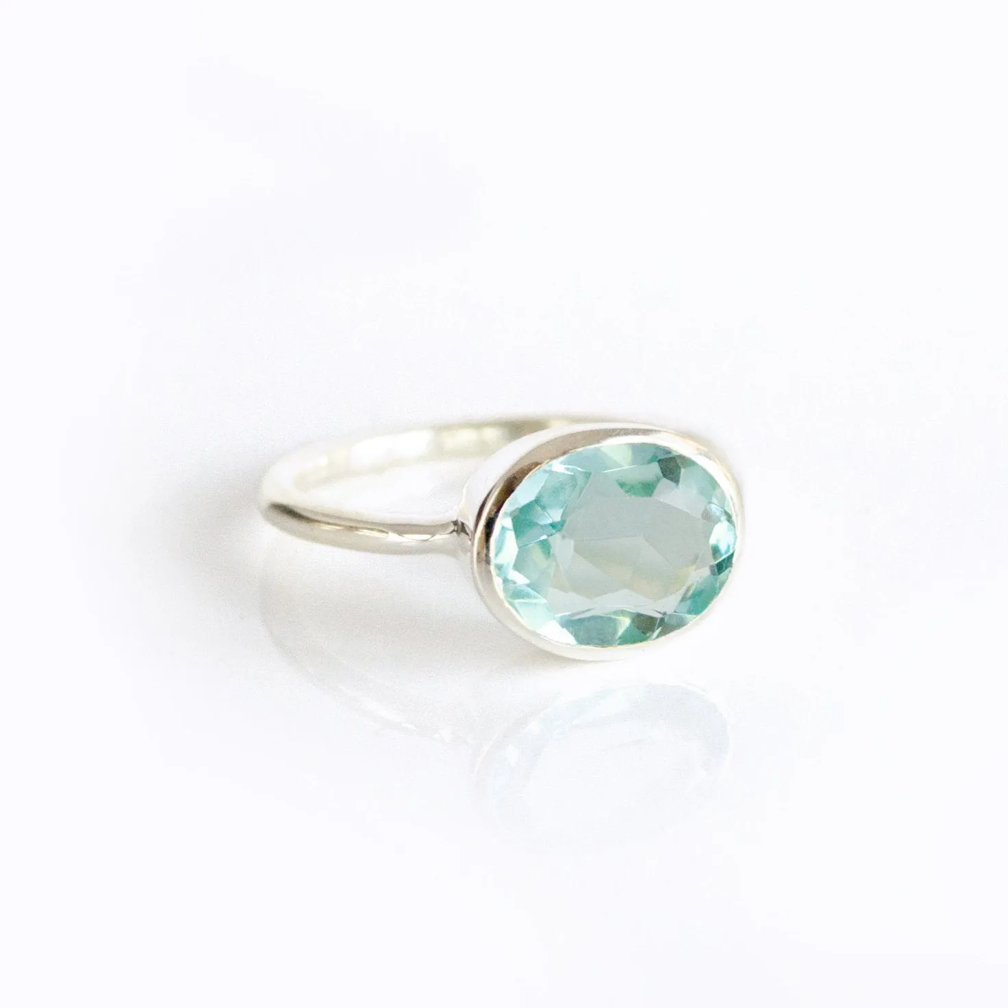 Blue Topaz Oval Bezel Ring : December Birthstone