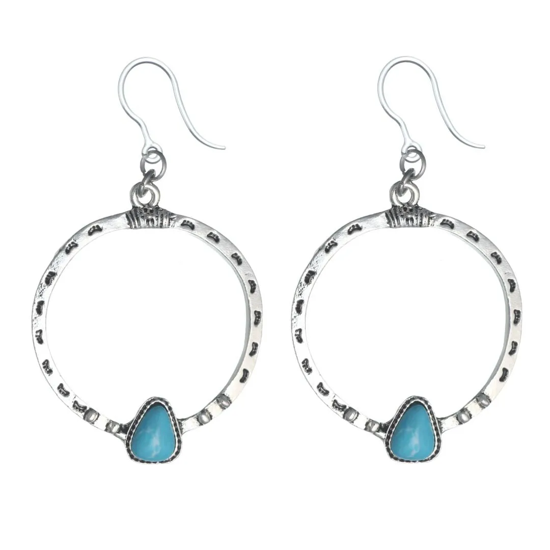 Bohemian Turquoise Hoop Dangles Hypoallergenic Earrings for Sensitive Ears Made with Plastic Posts