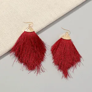 Burgundy Tassel Fringe Earrings