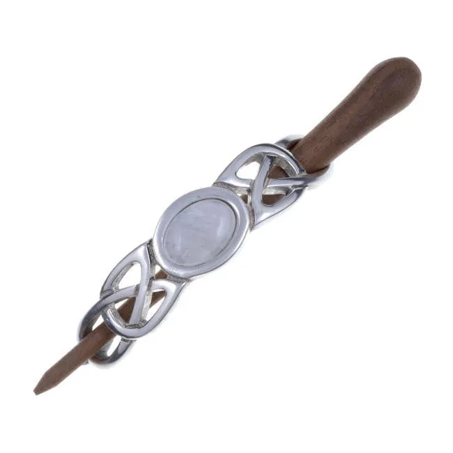 Celtic Knot Cabochon Gemstone Hair Slide In Rosewood & Pewter