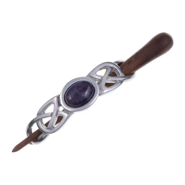 Celtic Knot Cabochon Gemstone Hair Slide In Rosewood & Pewter