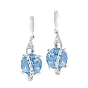 CHATHAM LAB GROWN AQUA SPINEL AND DIAMOND DANGLE EARRINGS