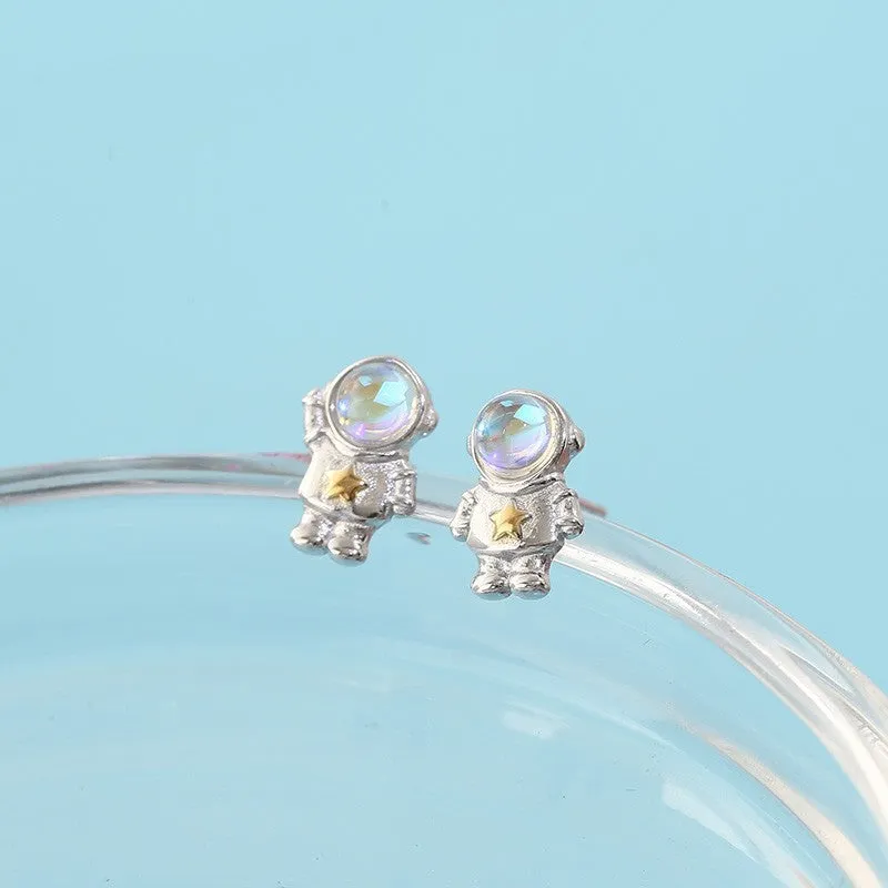 Chinese Star Astronaut 925 Sterling Silver Stud Earrings Special Design Sense Of Small Female Ins Trend