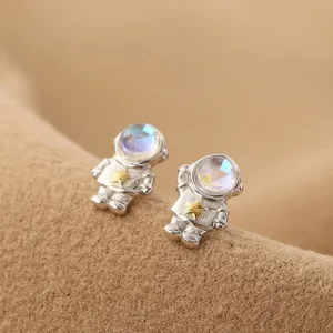 Chinese Star Astronaut 925 Sterling Silver Stud Earrings Special Design Sense Of Small Female Ins Trend