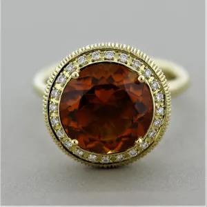 Citrine Diamond Halo Gold Textured Ring