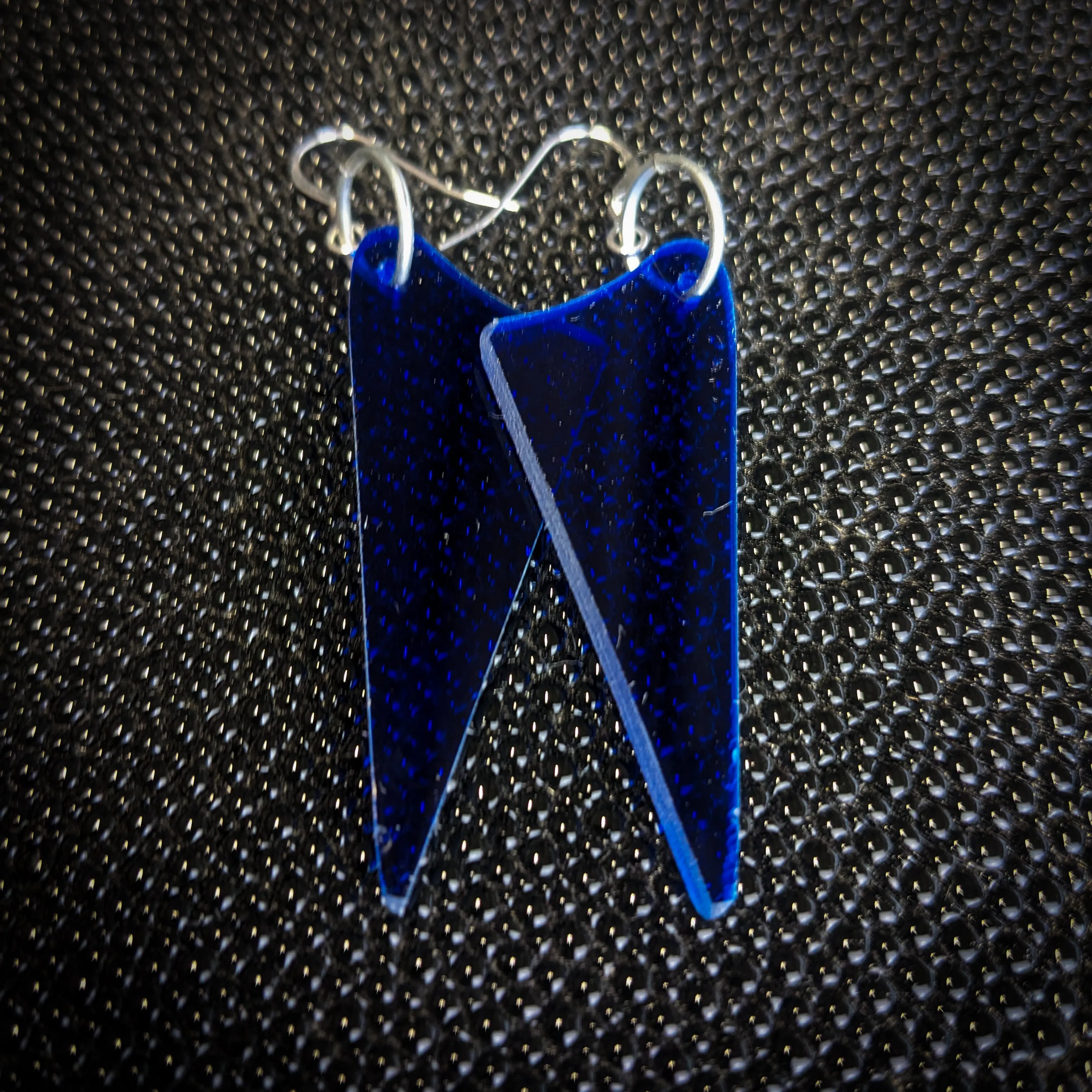 Dark Blue Swoop Dangle Earrings