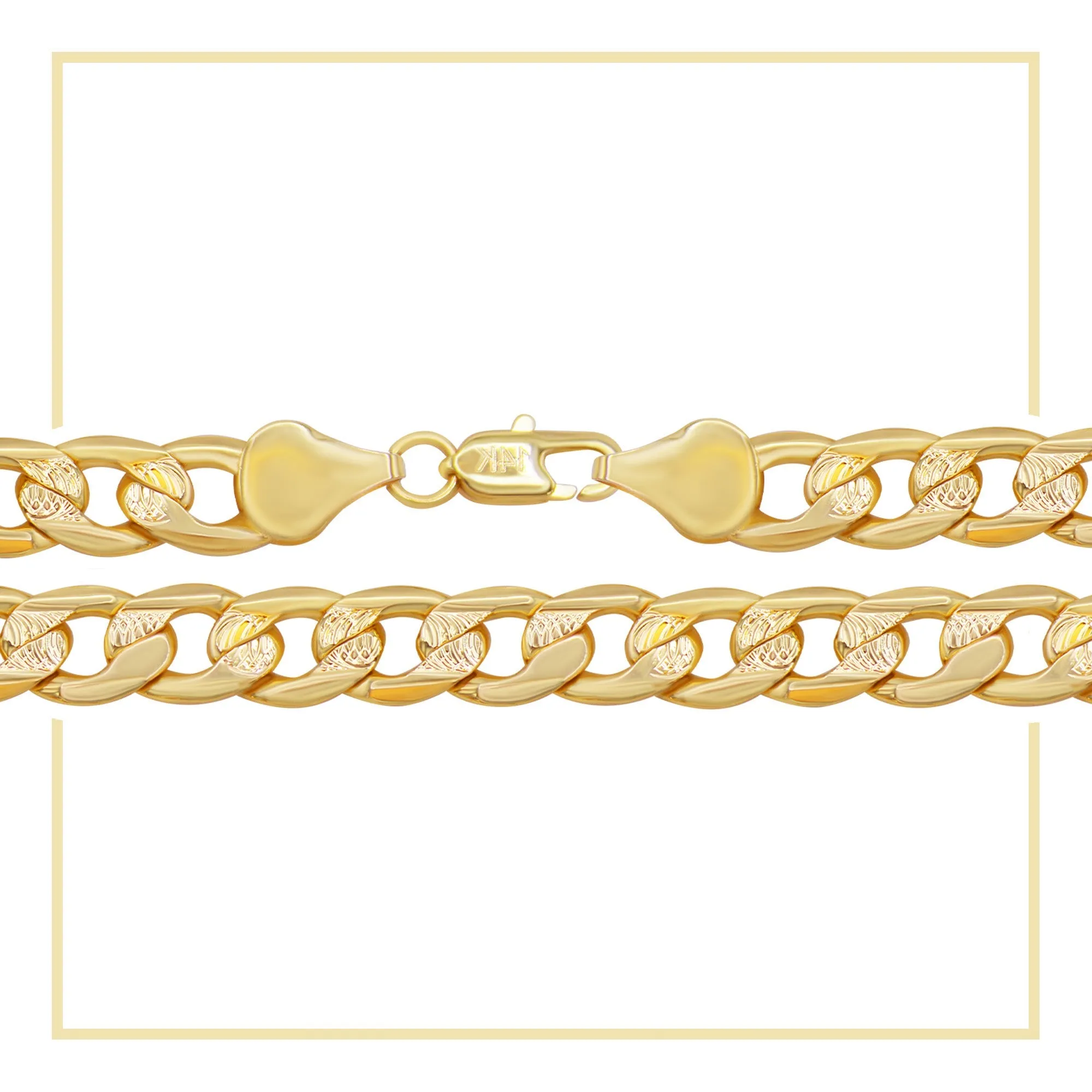 Diamond Cut Cuban Link Chain 14K Gold Filled Bracelet 8.5" Lobster Claw Clasp Fashion Jewelry for Adult Men 9 mm