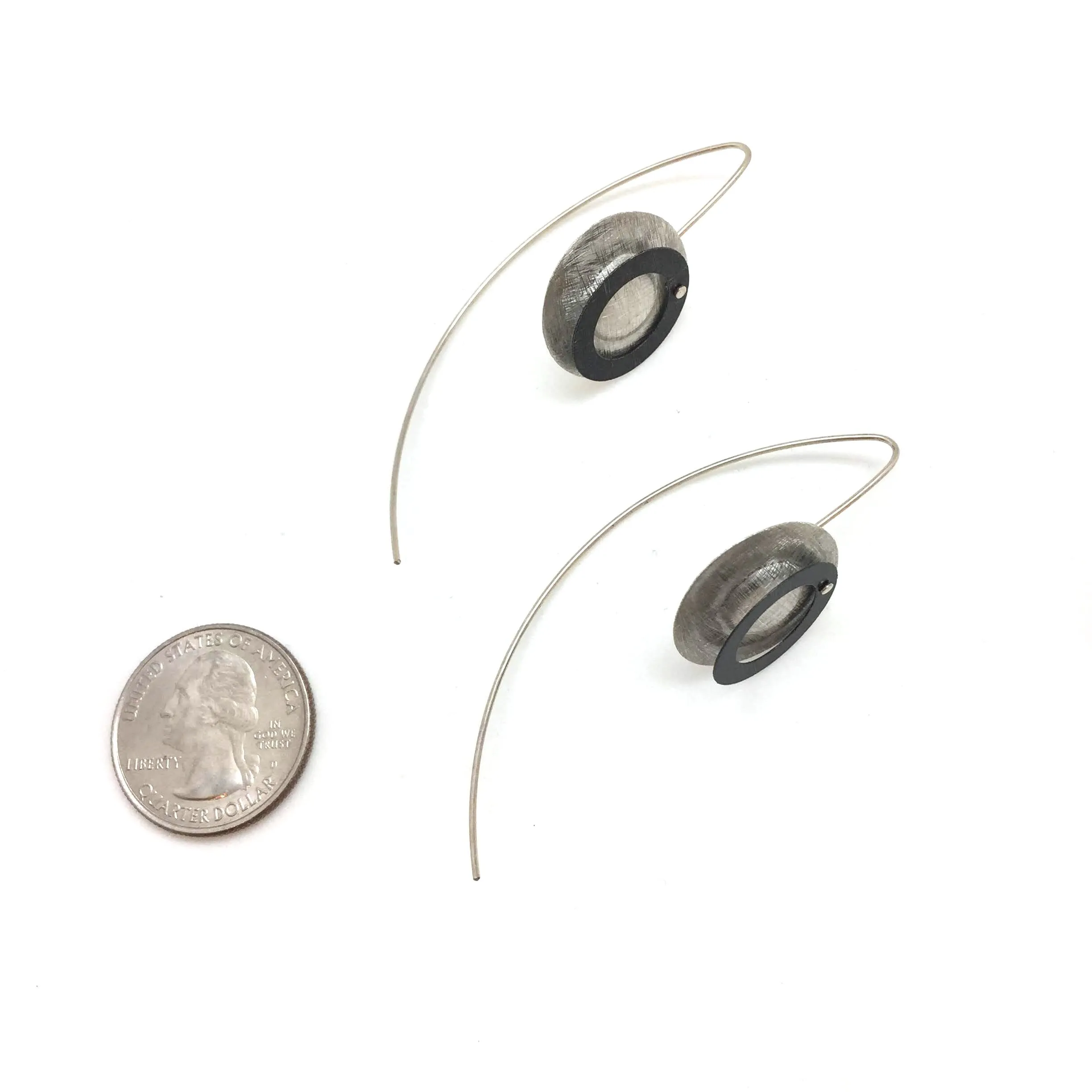 Double Circle Earrings - Silver and Black