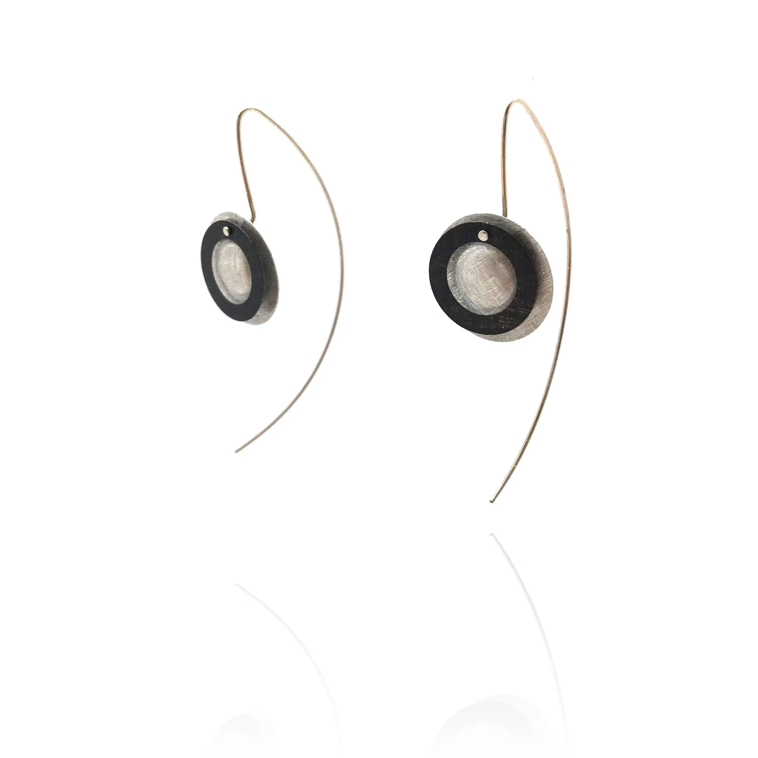 Double Circle Earrings - Silver and Black