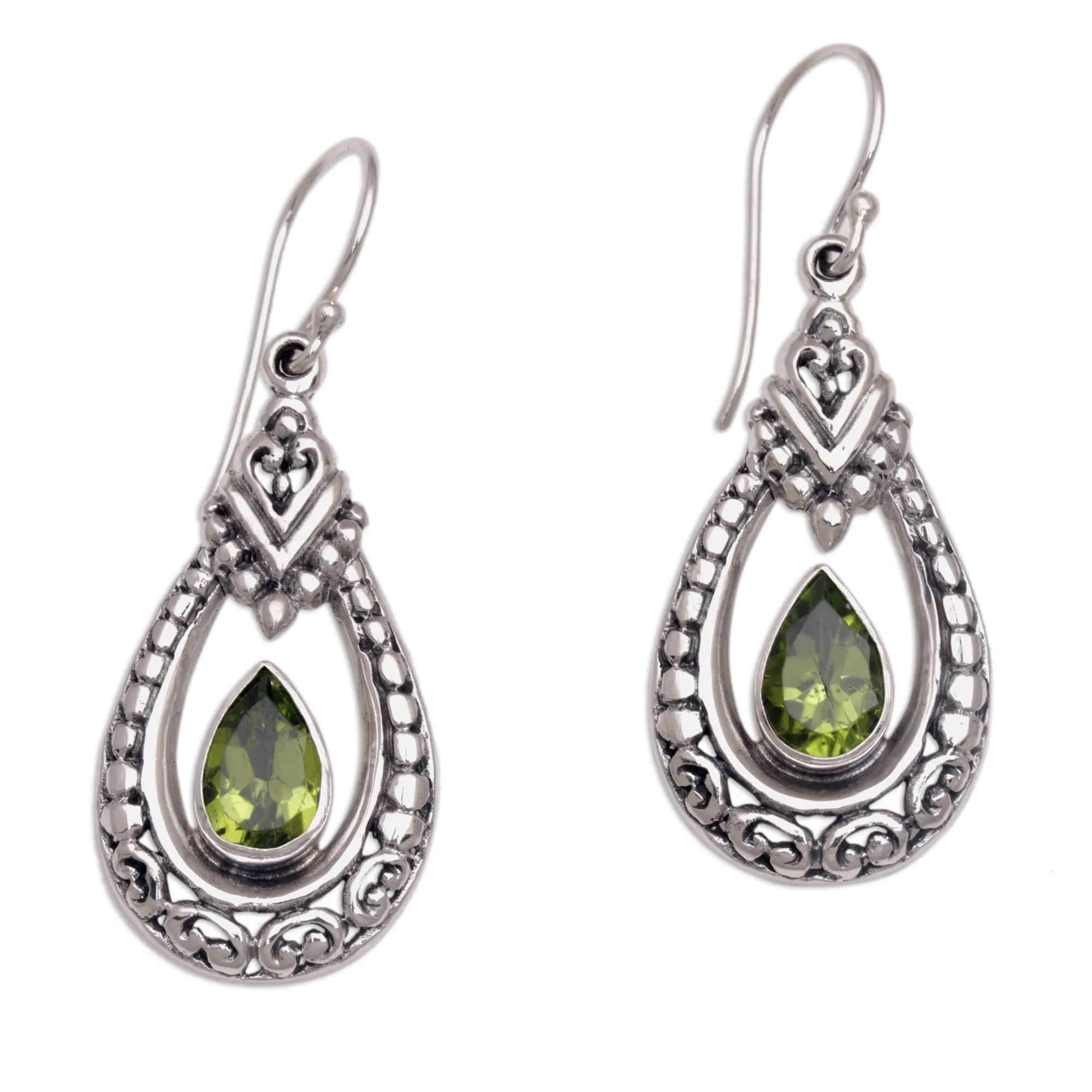 Drop of Green Peridot & Silver Dangle Earrings