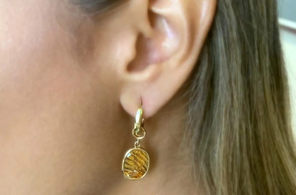 Earrings 18kt Gold Detachable Citrine Drop