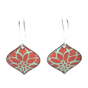 Earrings - Ogee Flower Petals (Turquoise Orange) by Magpie Mouse Studios