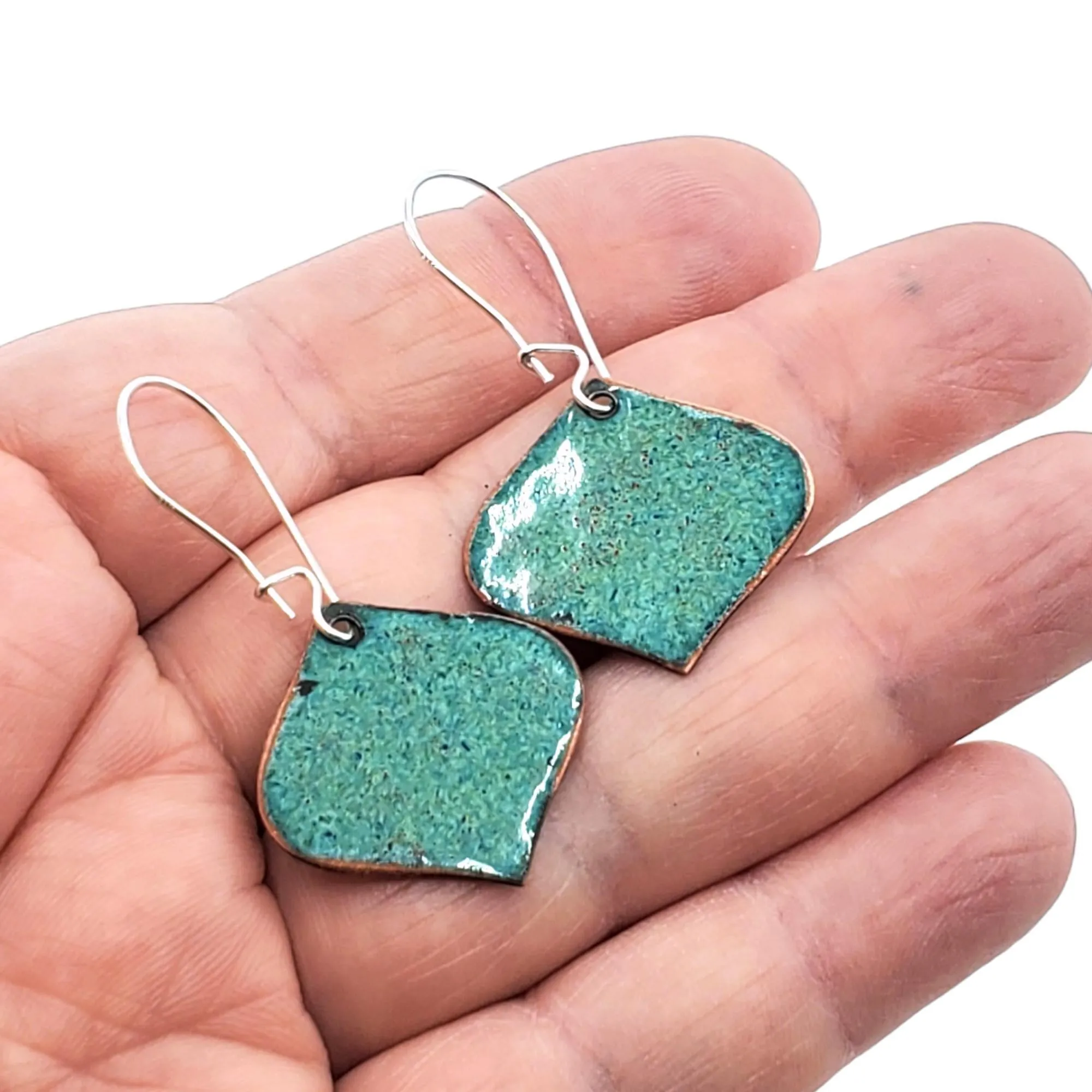 Earrings - Ogee Flower Petals (Turquoise Orange) by Magpie Mouse Studios