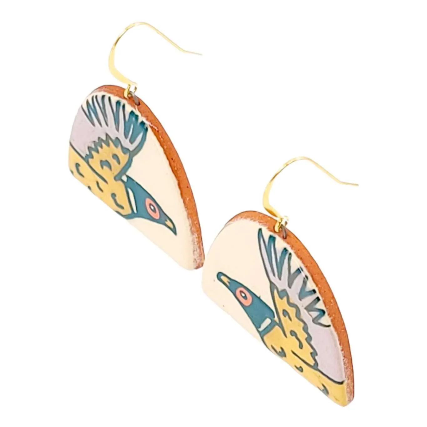 Earrings - Pheasant Dangles by Catie Miller Ceramics