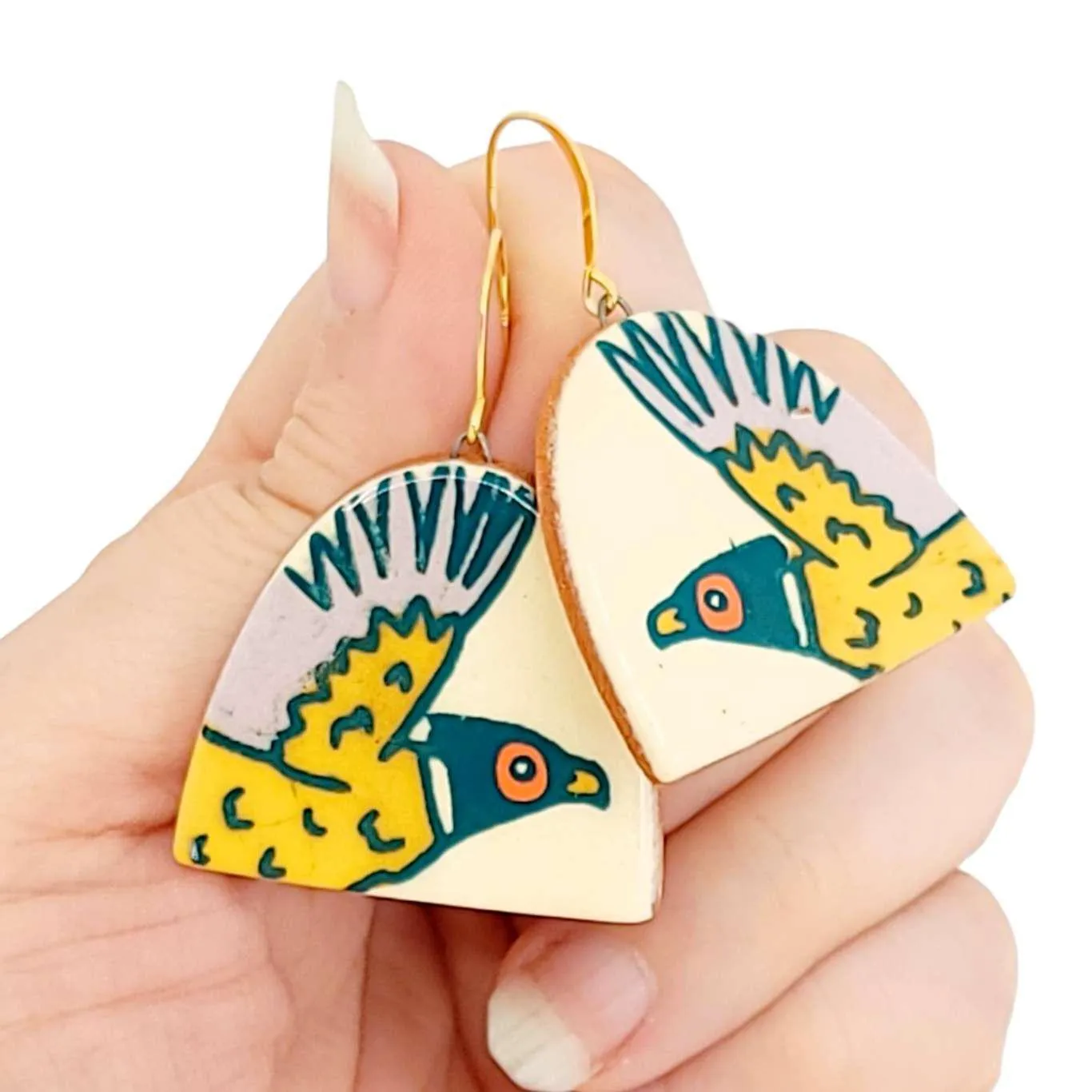 Earrings - Pheasant Dangles by Catie Miller Ceramics