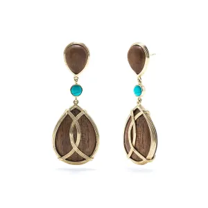 Earth Goddess Teardrop Earrings - Teak/Turquoise