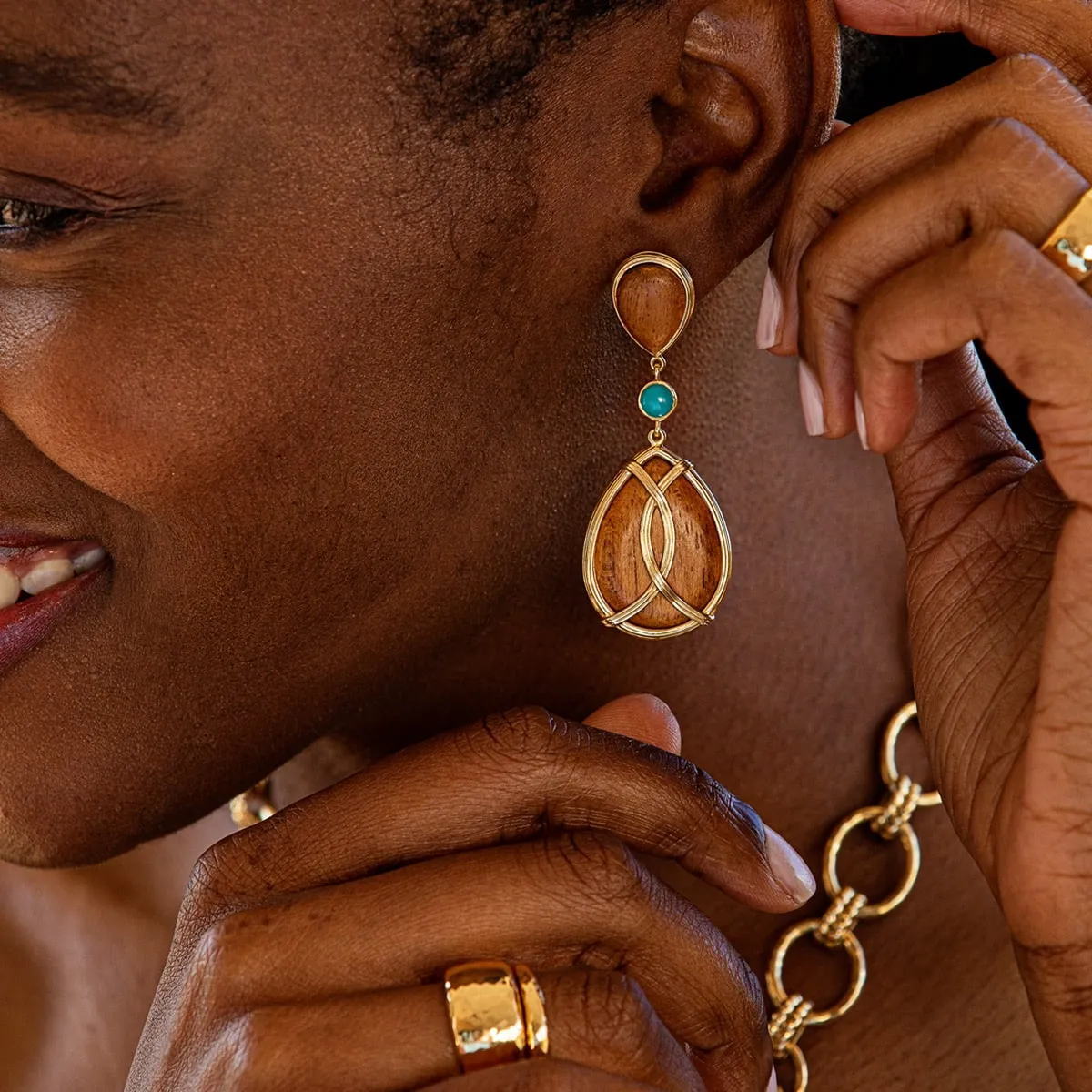 Earth Goddess Teardrop Earrings - Teak/Turquoise