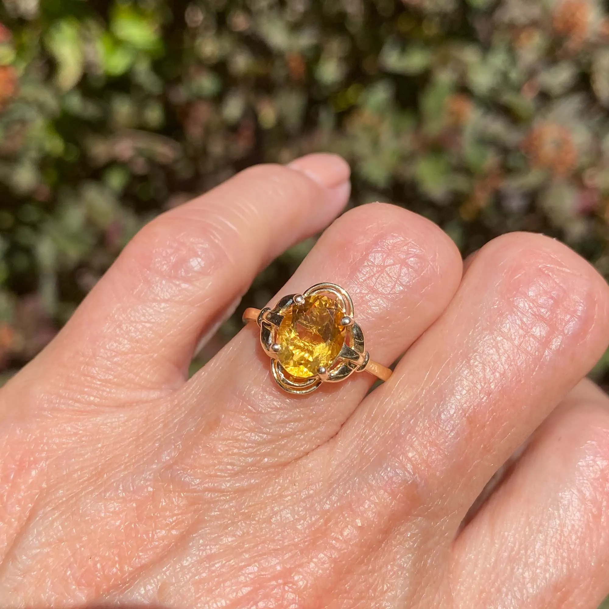 Electric Yellow 14K Gold Oval Solitaire Citrine Ring