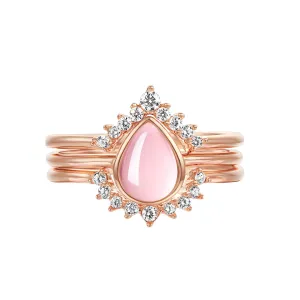 Everafter Natural Rose Quartz Oval-Cut Sterling Silver Three-Piece Stackable Ring Set in Rose Gold