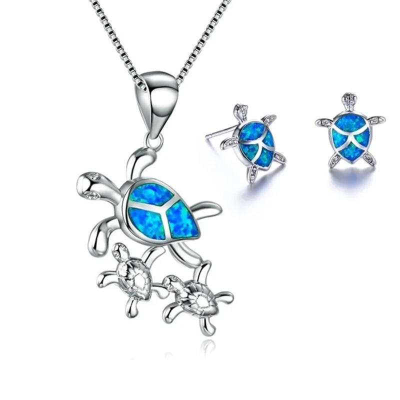 Fashion Opal  Turtle Necklace Earrings Set