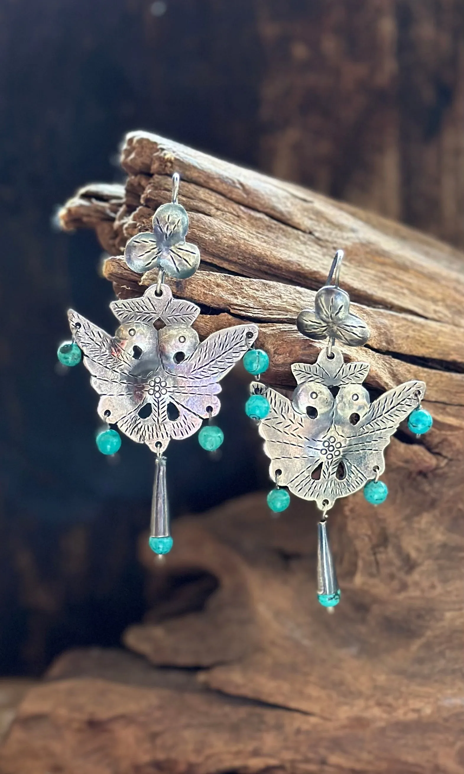 FREDERICO JIMENEZ Silver and Turquoise Bird Earrings