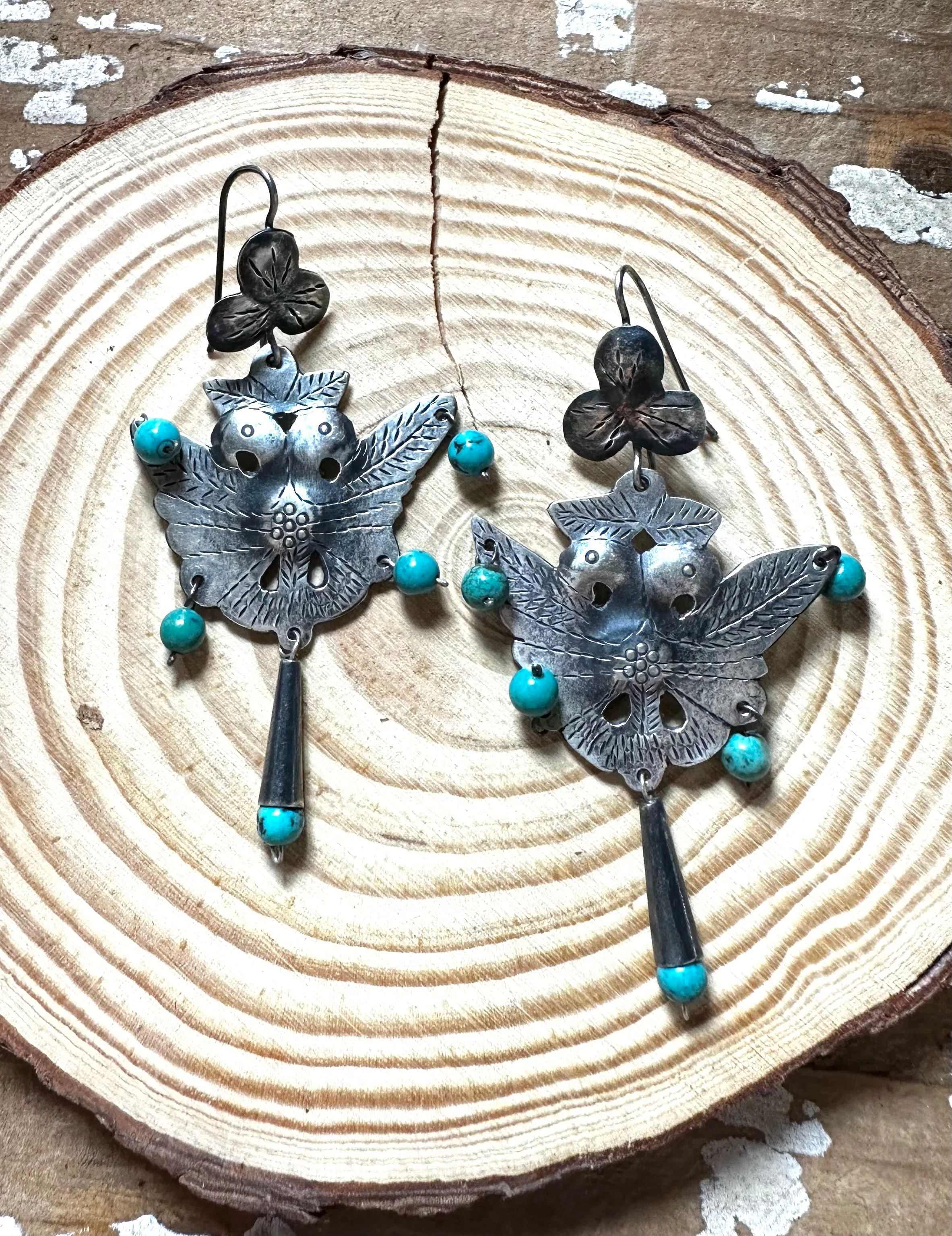 FREDERICO JIMENEZ Silver and Turquoise Bird Earrings