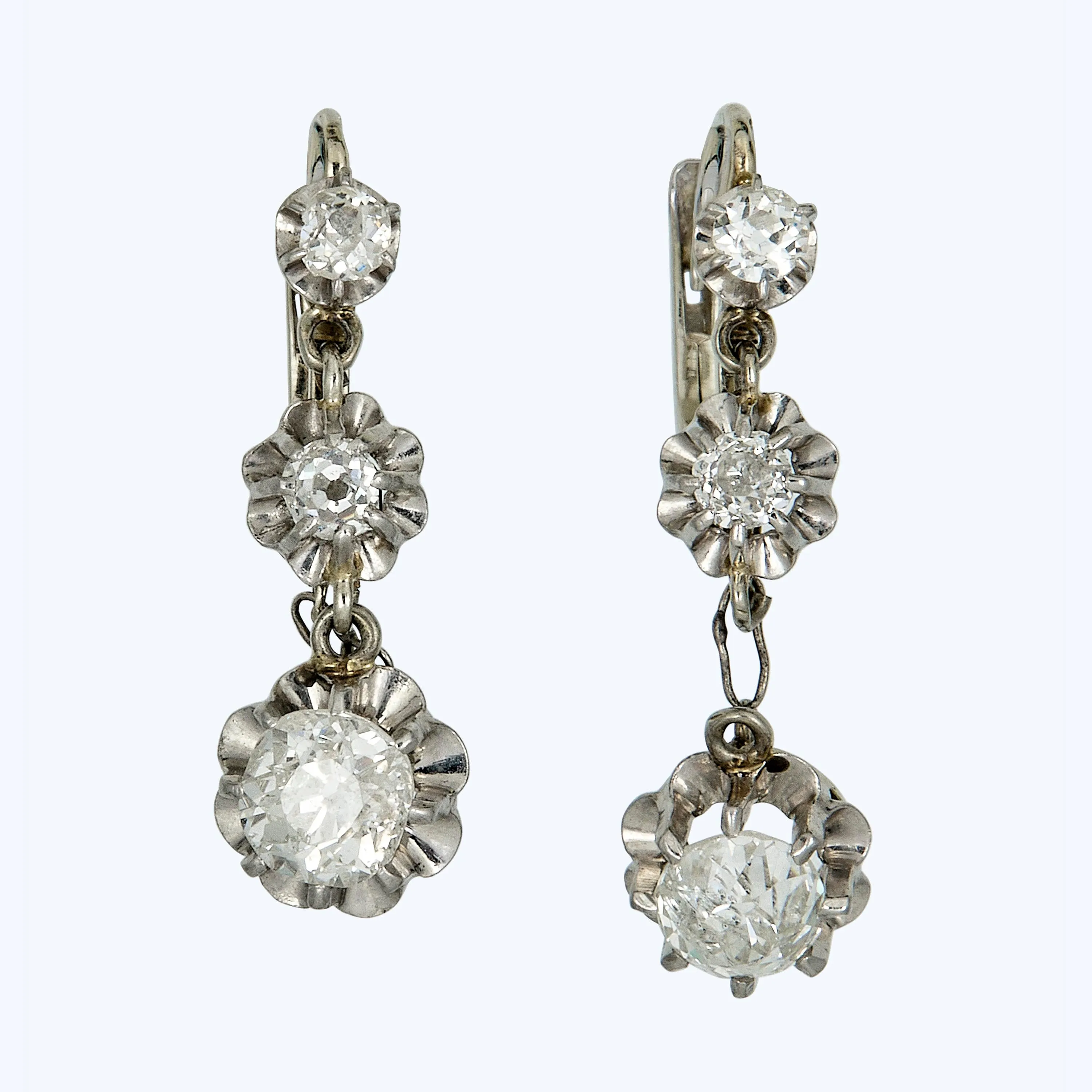 French Art Deco Diamond Dangle Earrings