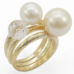 Gold Brass Ring with Synthetic Pearl in Citrine Yellow for Women Style 1W054