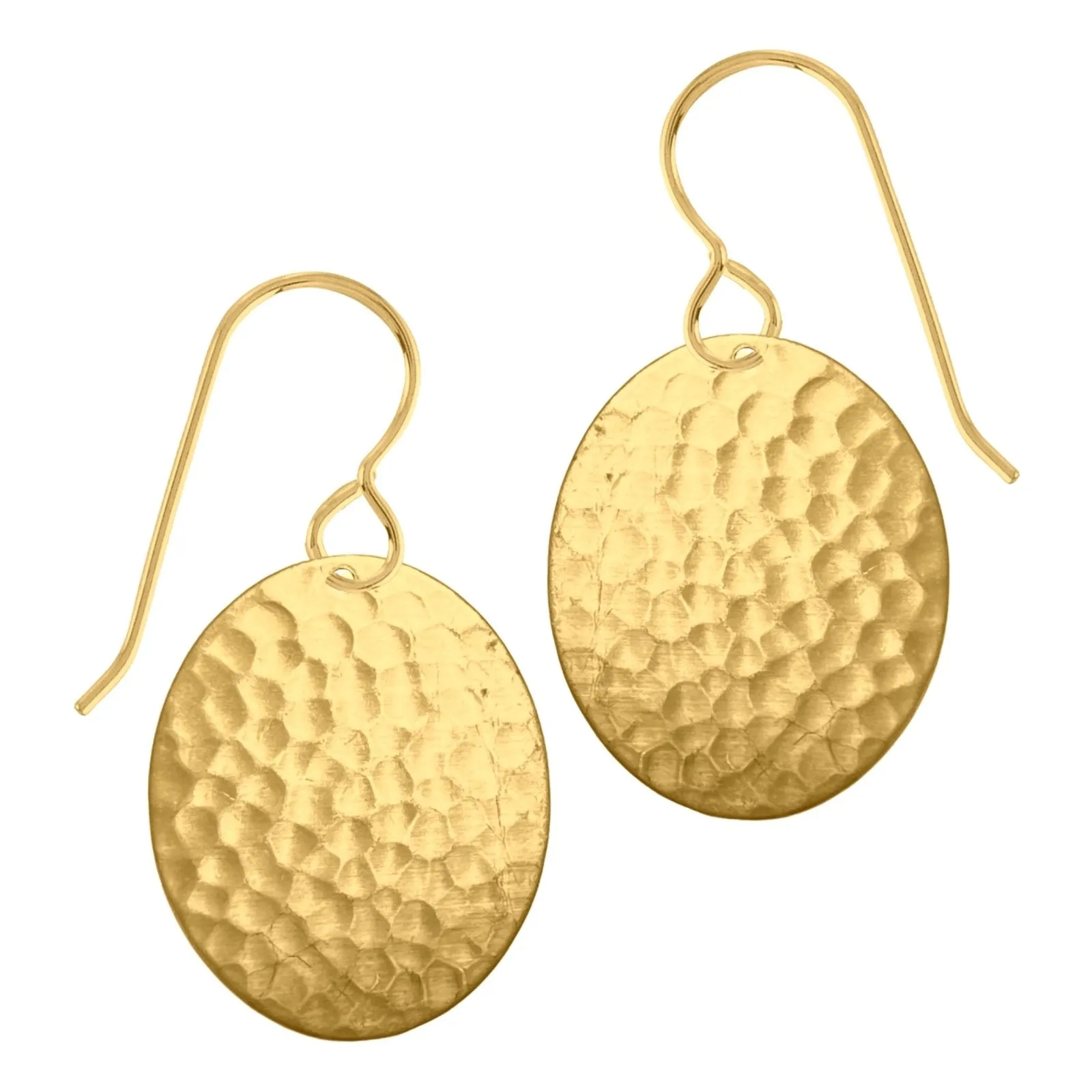 Gold Hammered Oval Dangle Earrings