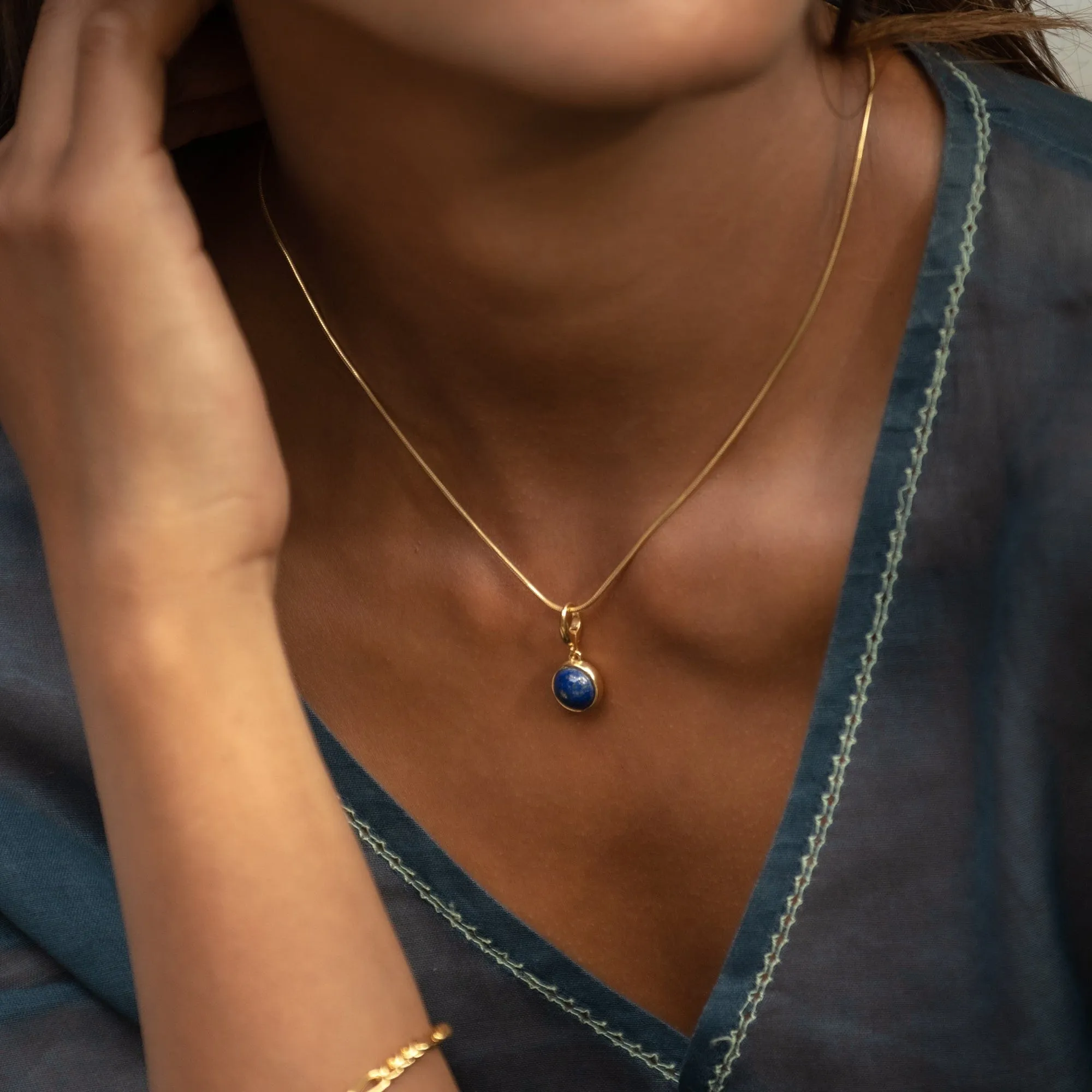 Gold Plated Blue Lapis Healing Stone Necklace (Wisdom)