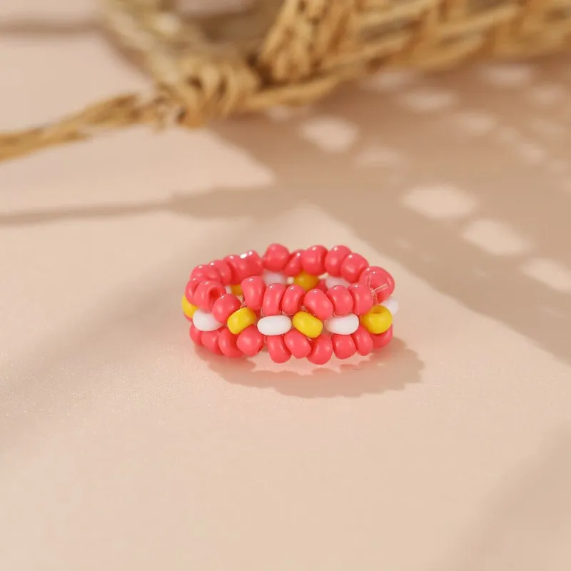 Handmade Colorful Beaded Rhinestone Acrylic Rings