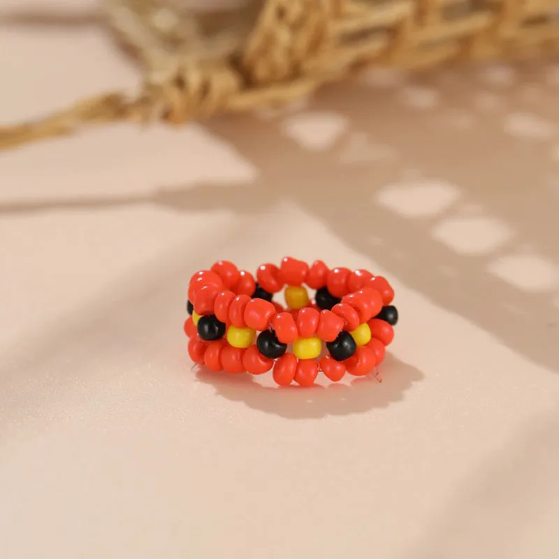 Handmade Colorful Beaded Rhinestone Acrylic Rings