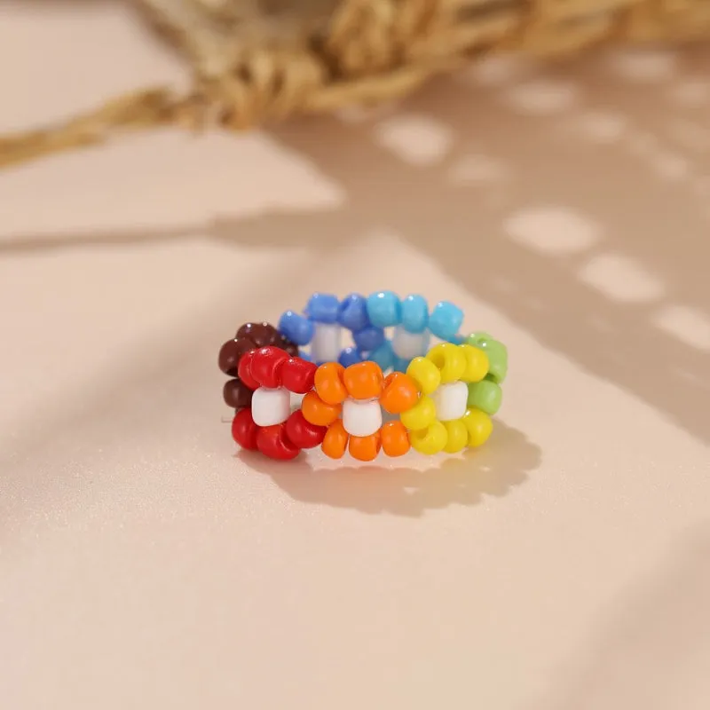 Handmade Colorful Beaded Rhinestone Acrylic Rings