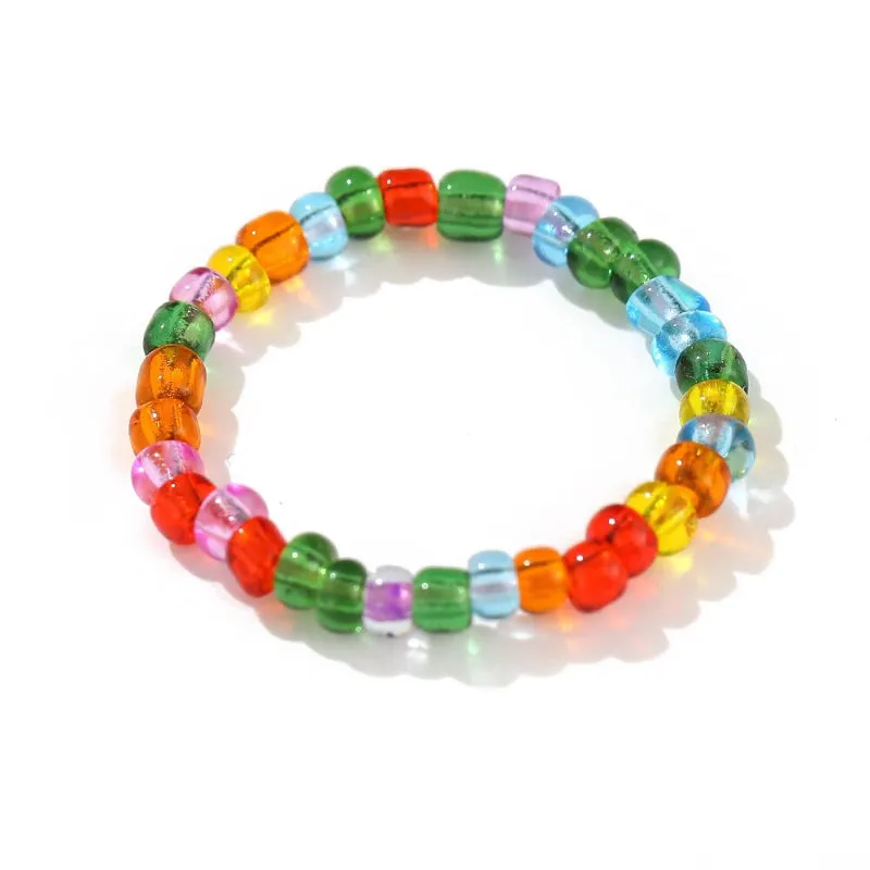 Handmade Colorful Beaded Rhinestone Acrylic Rings