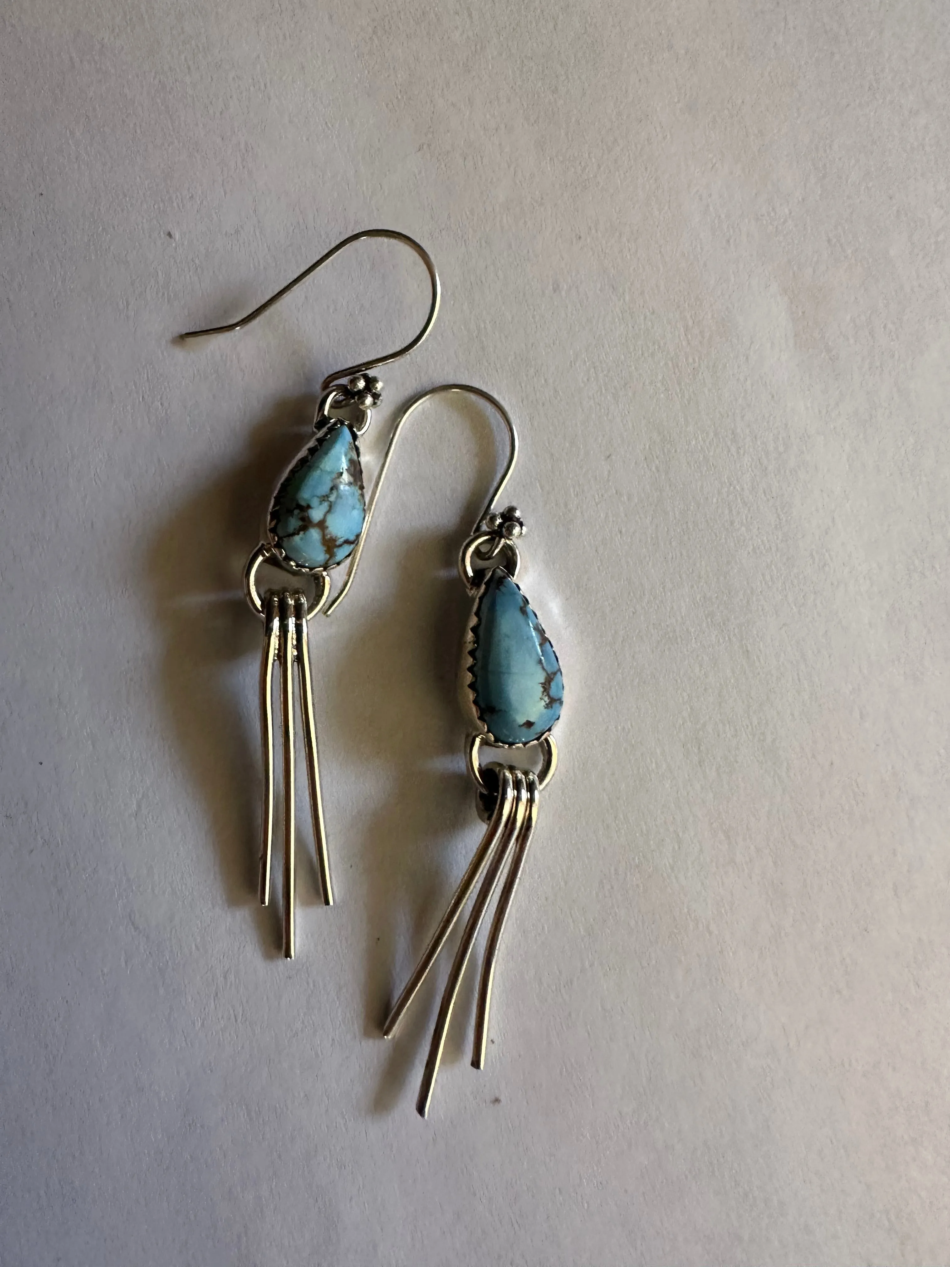 Handmade Natural Golden Hills Turquoise and Sterling Silver Dangles