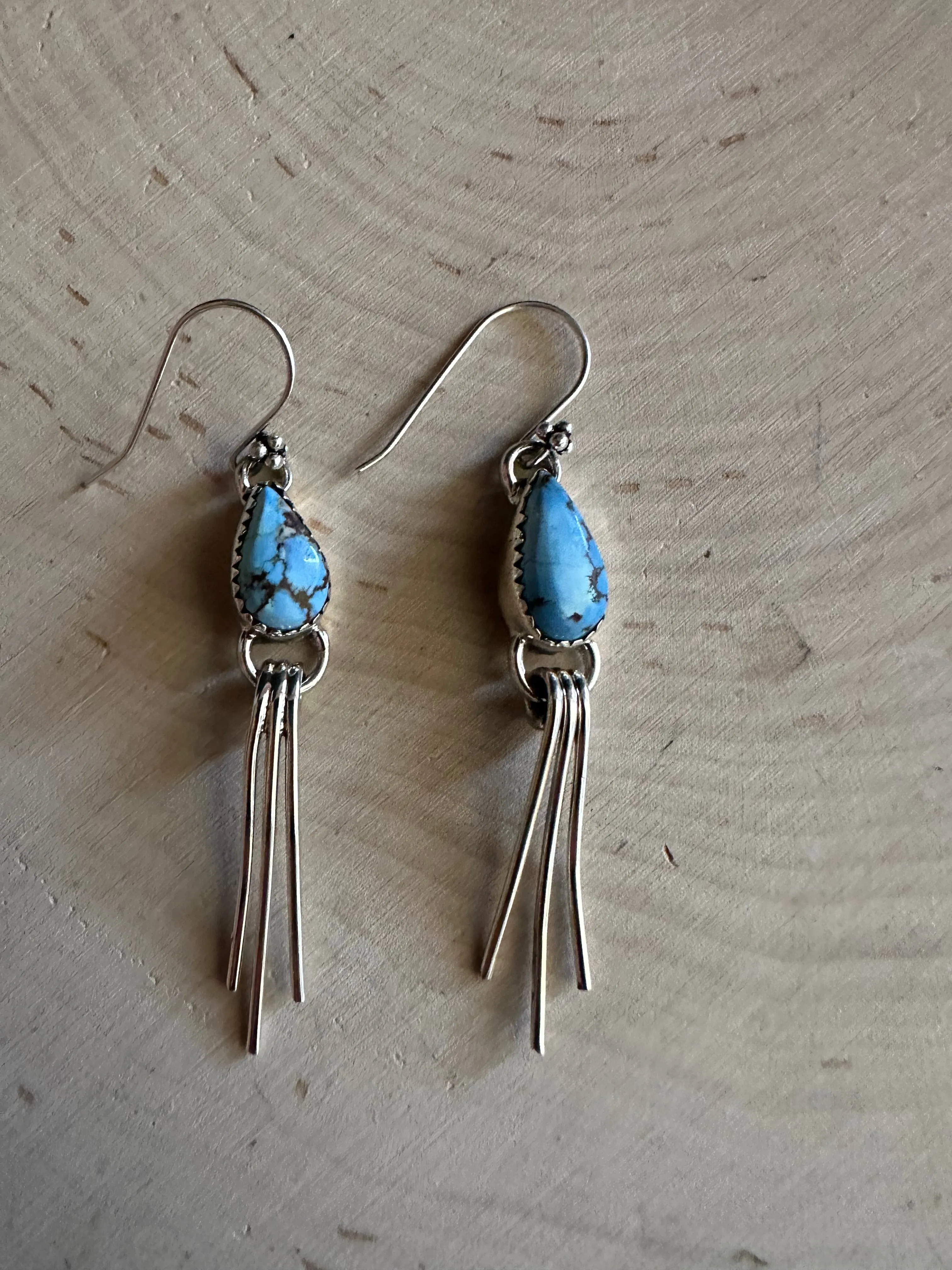 Handmade Natural Golden Hills Turquoise and Sterling Silver Dangles