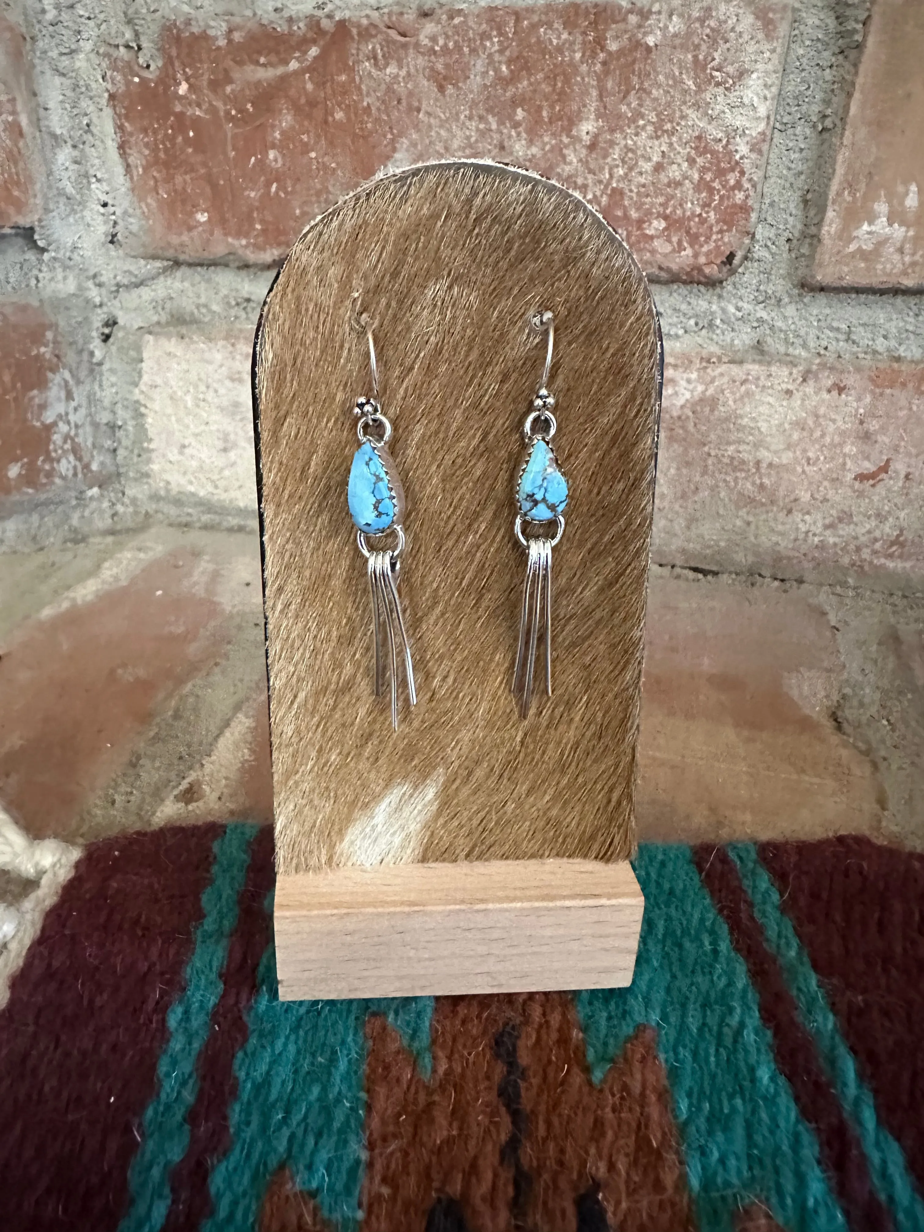 Handmade Natural Golden Hills Turquoise and Sterling Silver Dangles