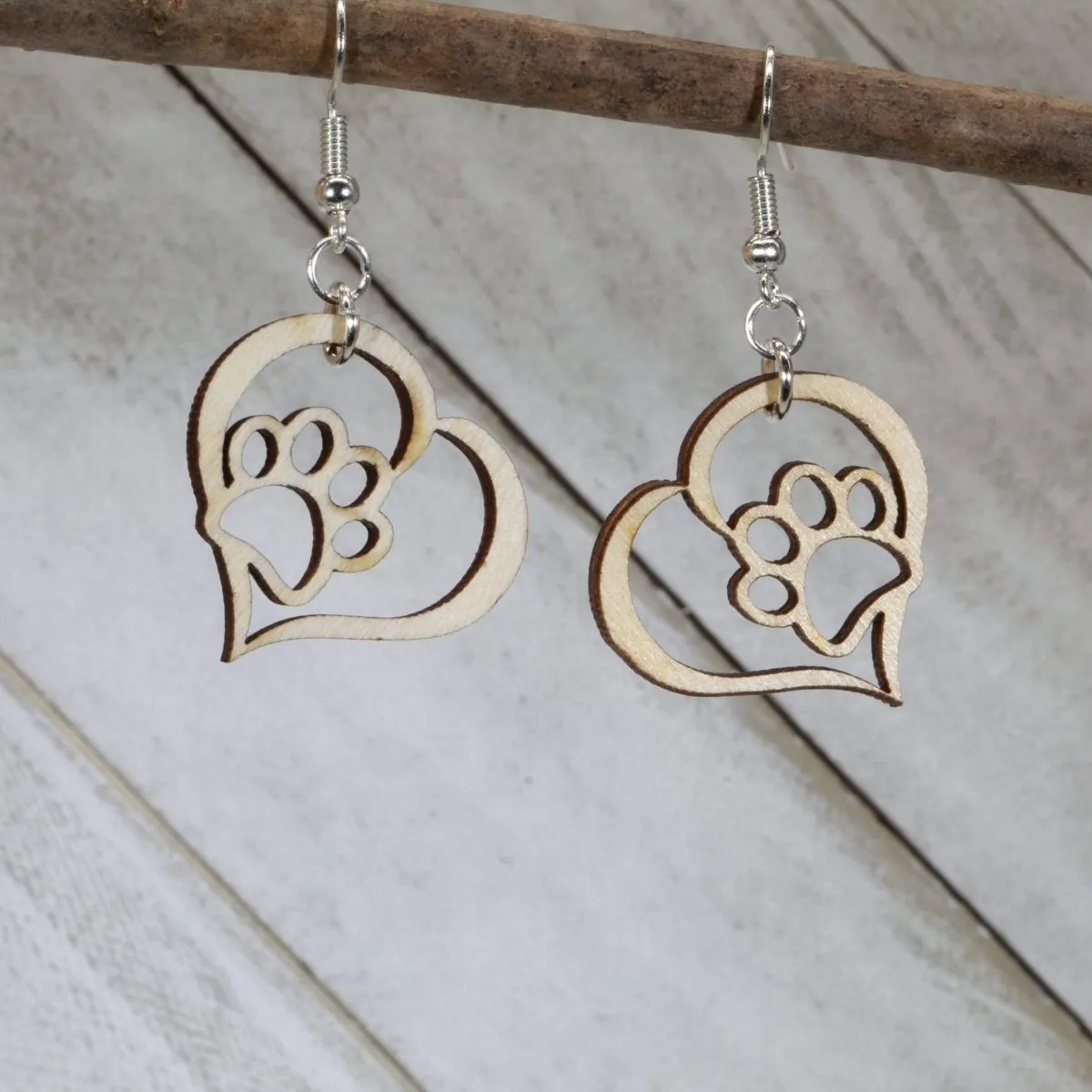 Heart Paw Print Dangle Earrings by Cate's Concepts, LLC