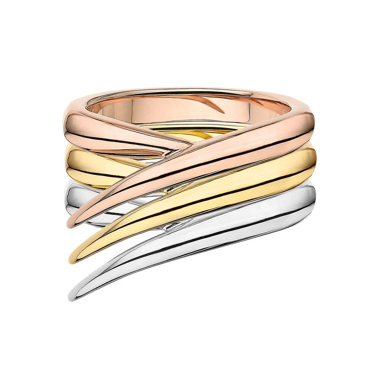 Interlocking Stacked Ring - 18ct Rose, Yellow and White Gold